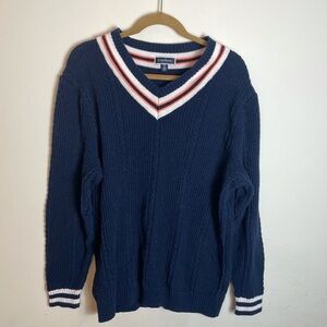 Club Room Navy Blue V Neck Cable Knit Sweater Size XXL